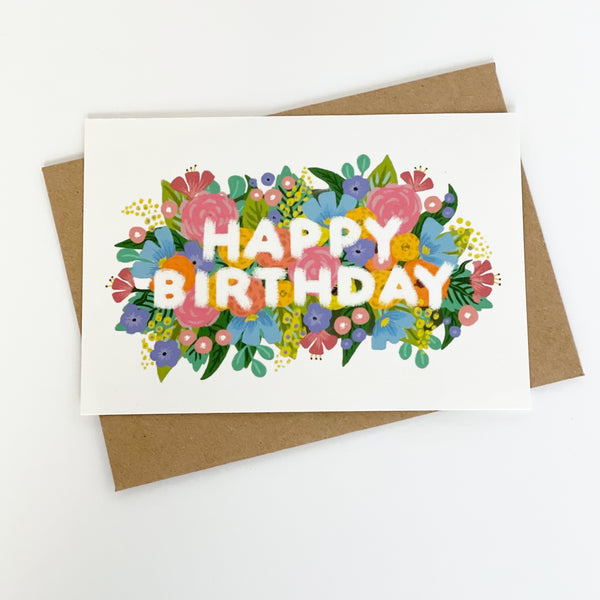 Happy birthday white colourful flowers card