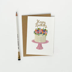 Happy birthday cake with flowers card