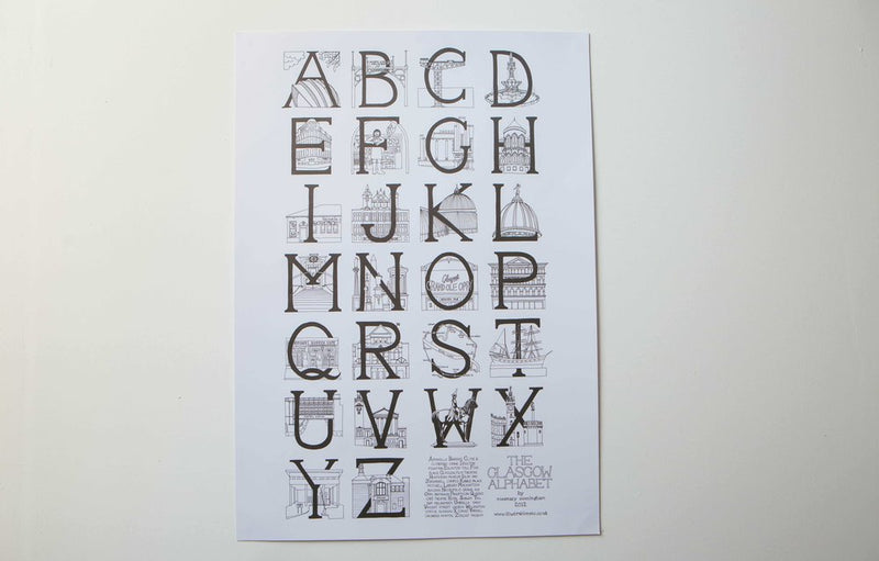 Glasgow Alphabet black & white print (A2 or A3 size)