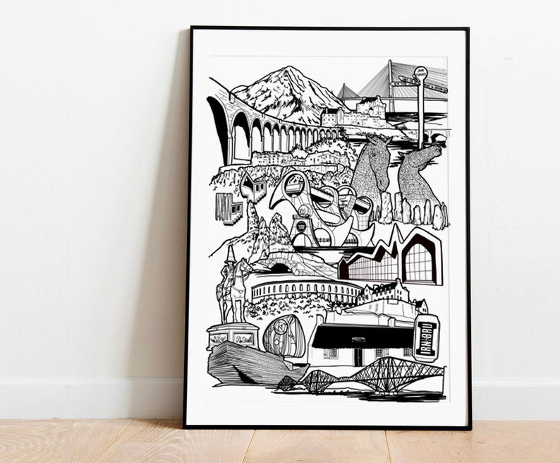 Scotland Landmarks print - available in either A3 or A4 size