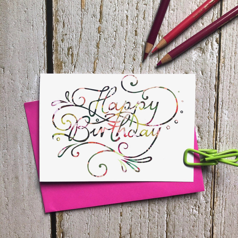 Happy birthday colourful calligraphy card