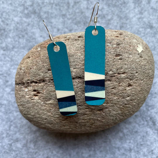 'Strata' printed aluminium long earrings (different colours available)