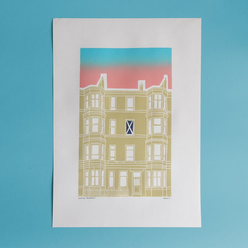 Scottish Tenements Lino print (A4 or A3) - 2 colourways available