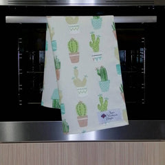 Tea towel - cacti in pots/green
