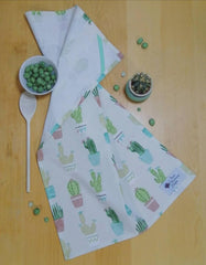 Tea towel - cacti in pots/green