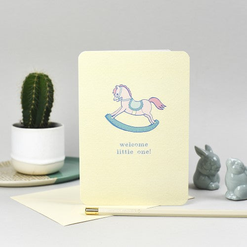 Welcome little one - rocking horse card