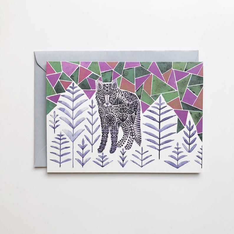 Illustrated card - geometric wolf