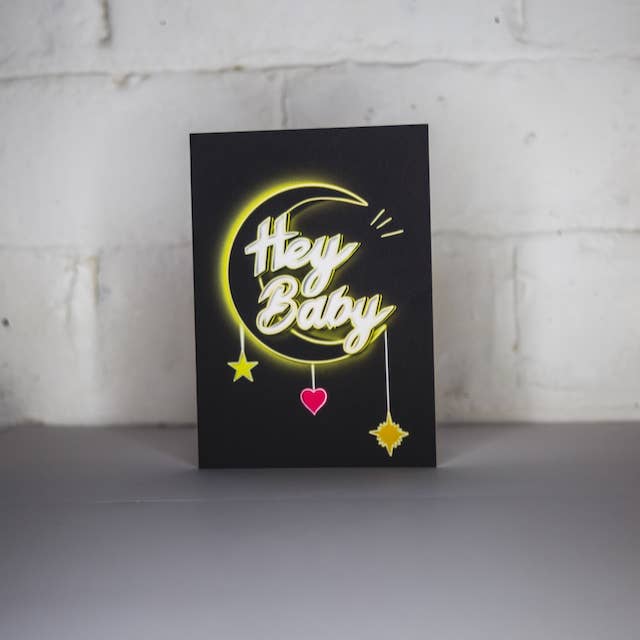 Neon hey baby card
