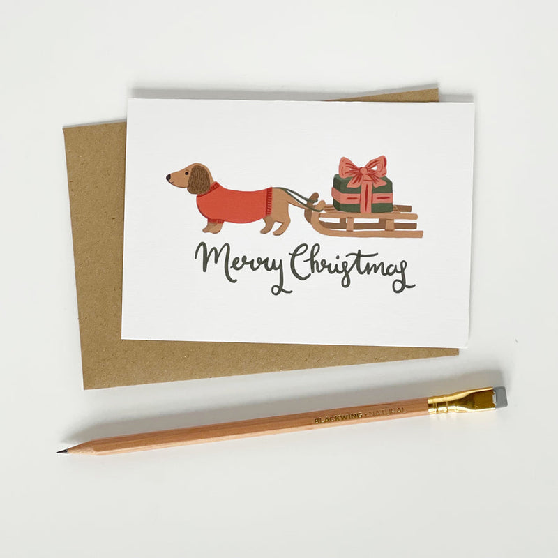 Merry Christmas dog and sledge card