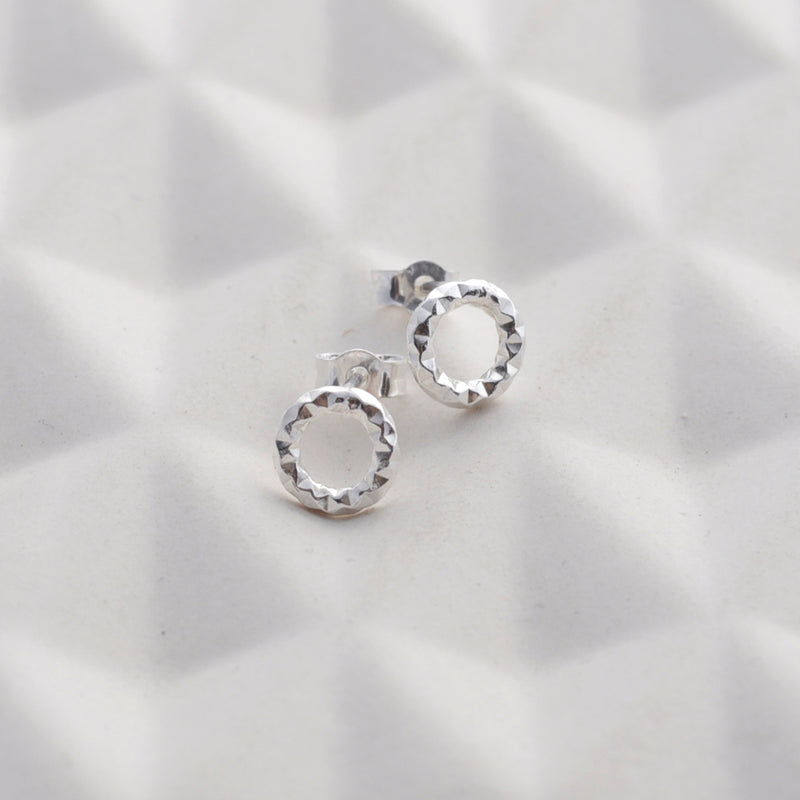 Stud earrings – faceted circle (Sterling Silver or 18ct yellow gold vermeil)