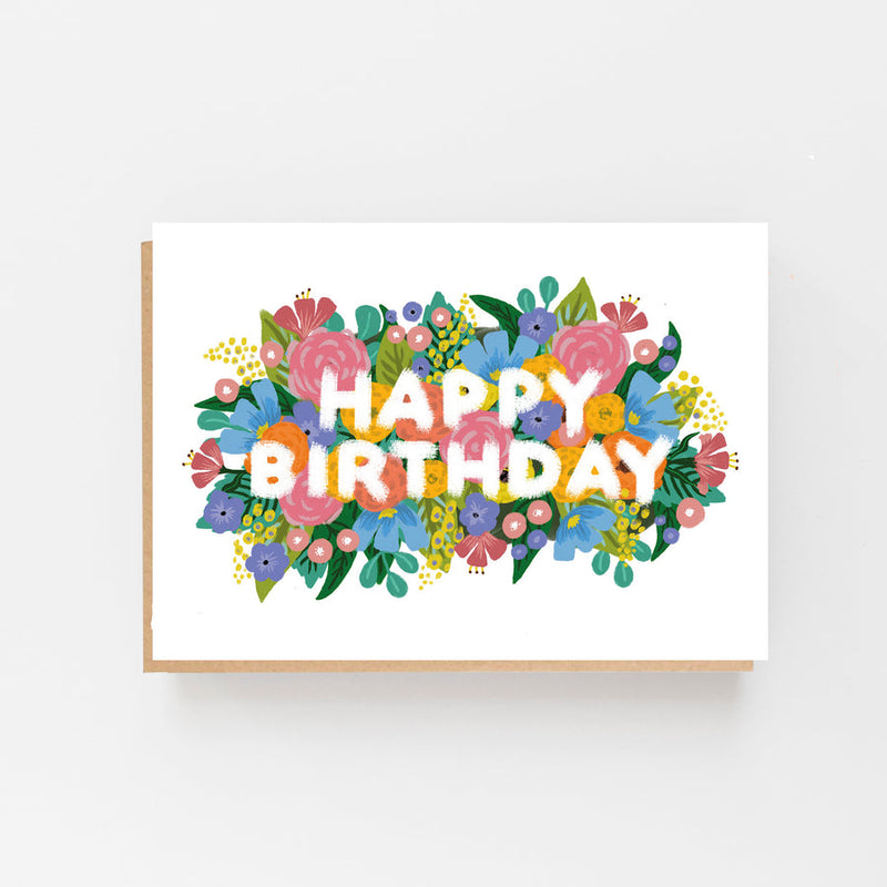 Happy birthday white colourful flowers card