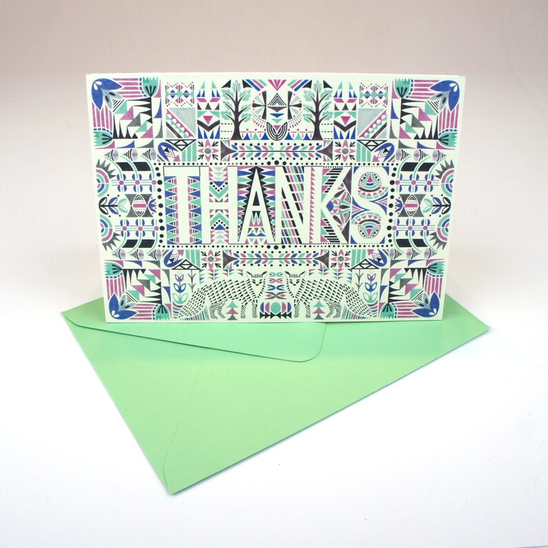 Thanks - foxes & geometric patterns card