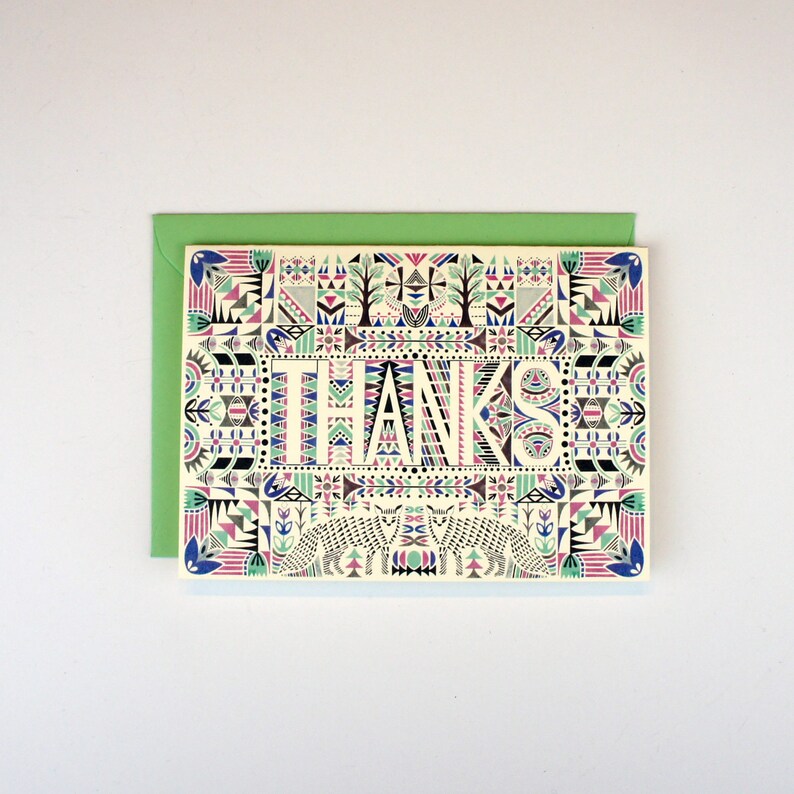 Thanks - foxes & geometric patterns card