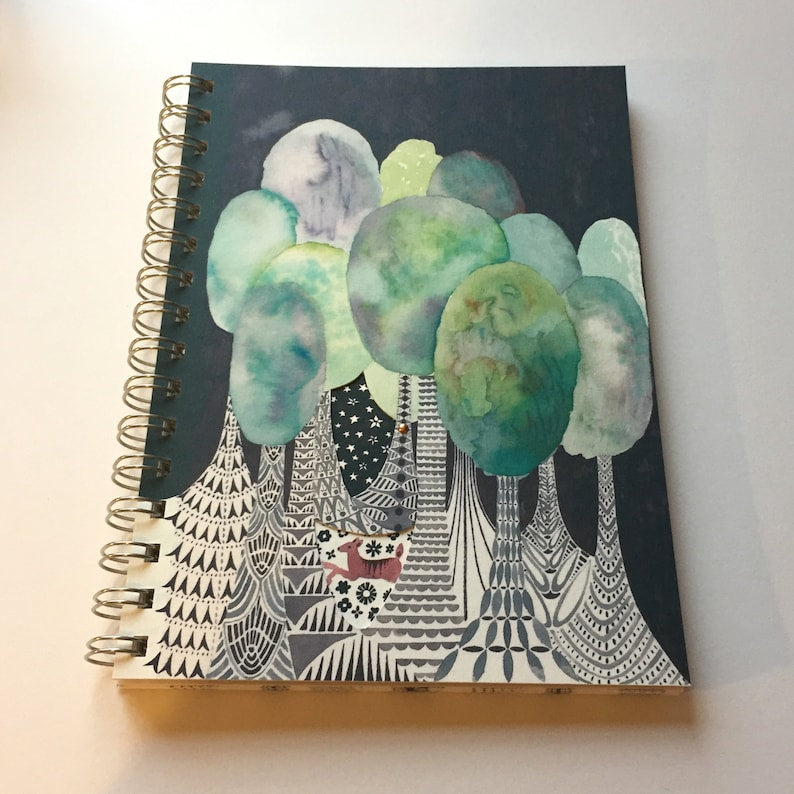 A5 spiral bound notebook/journal - deer & trees