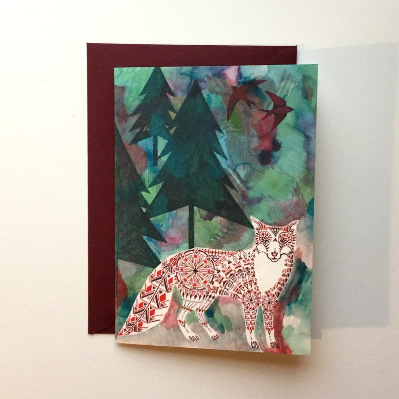 Illustrated card - fox in the forest