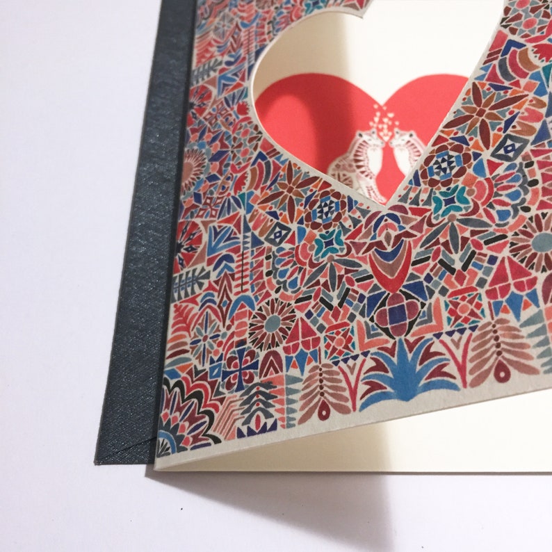 Illustrated card - heart foxes