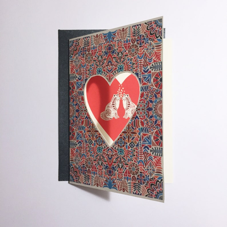 Illustrated card - heart foxes