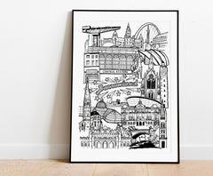 Glasgow Landmarks print - available in either A3 or A4 size