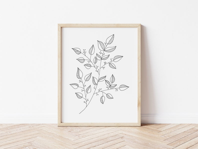 Minimalist plant leave & berries print - available in A4 or A5 size