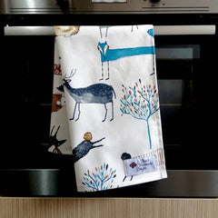 Tea towel - Funky Animals - Teal