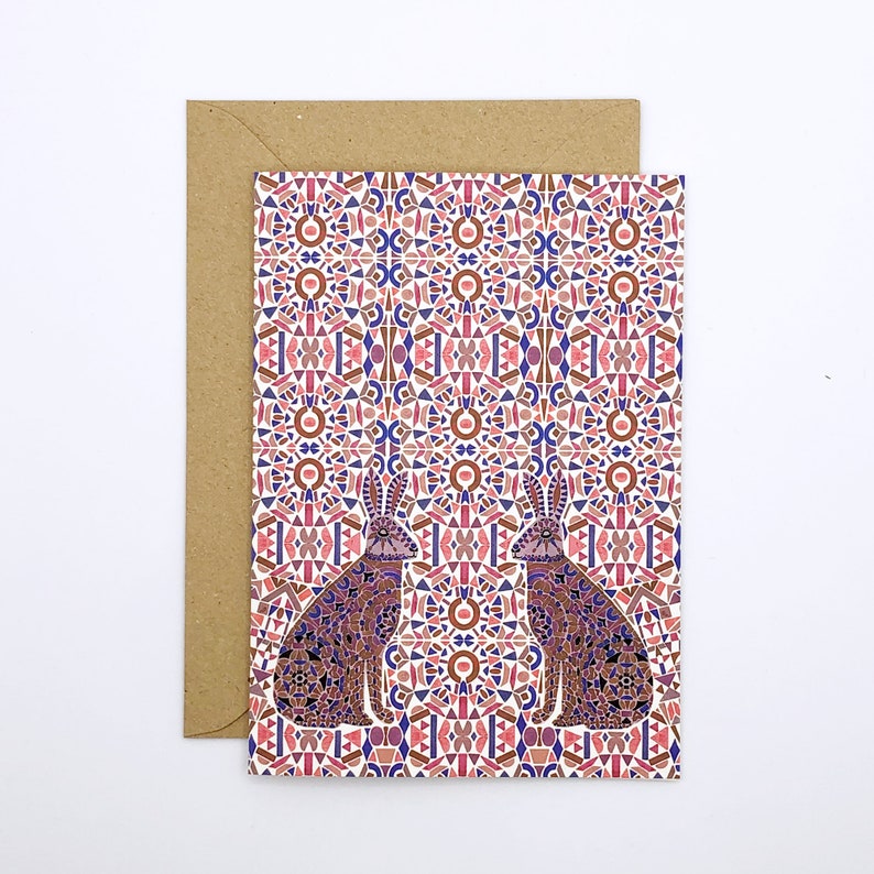 Illustrated card - two hares
