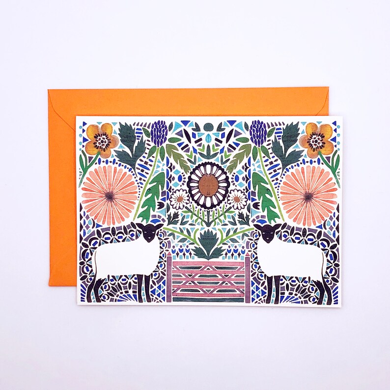 Illustrated card - sheep & buttercups