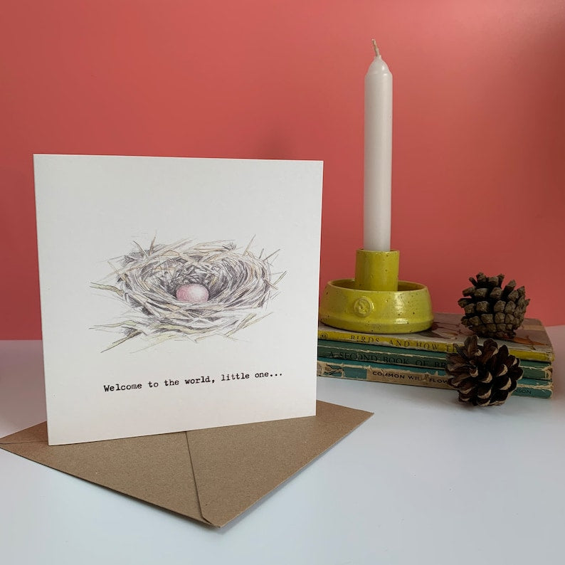 Welcome to the world, little one... birds nest with egg card (available with blue or pink egg)
