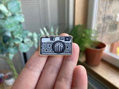 Camera wooden pin badge