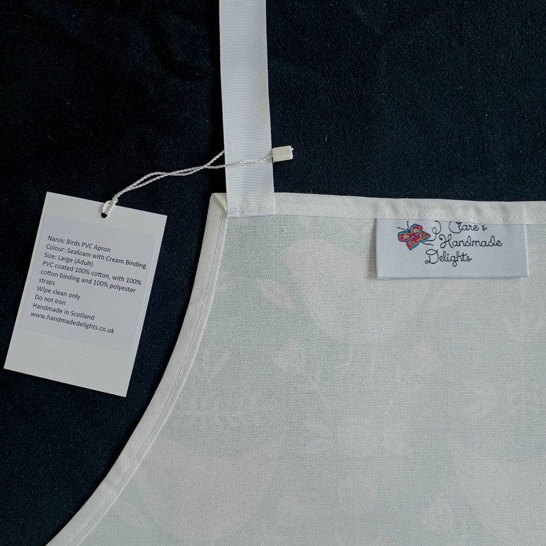 PVC apron – Narvik birds/seafoam print (large/adult size)