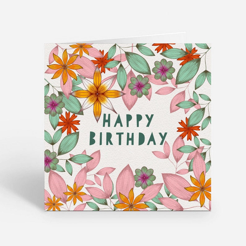 Happy birthday white flowers card