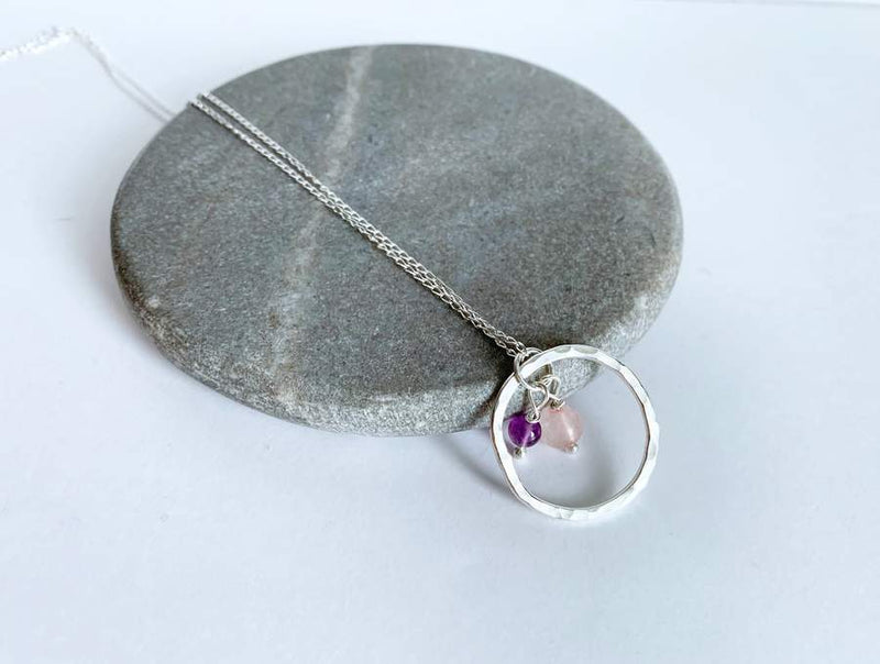 Sterling silver necklace with amethyst and rose quartz