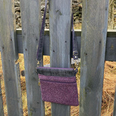 Small cross body bag - Shetland Heather Purple Tweed & denim