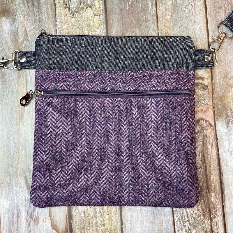 Small cross body bag - Shetland Heather Purple Tweed & denim