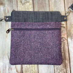 Small cross body bag - Shetland Heather Purple Tweed & denim