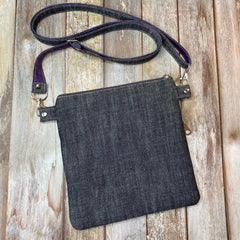 Small cross body bag - Shetland Heather Purple Tweed & denim