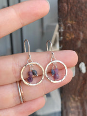 Sterling silver hoop earrings with ruby & sapphire beads