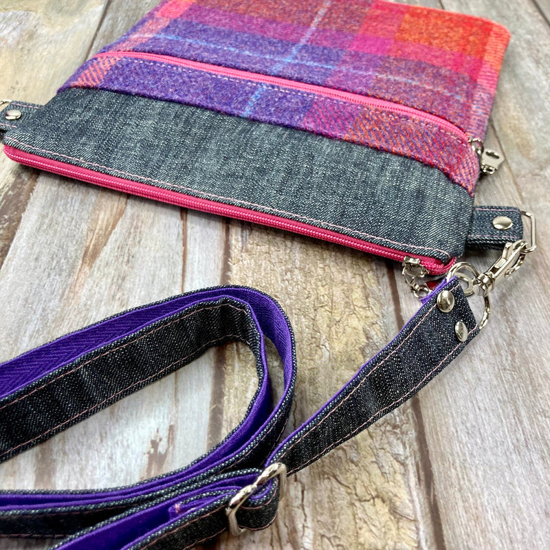 Small cross body bag - Shetland Sunset Tweed & denim