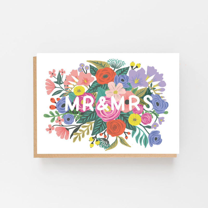 Mr & Mrs colourful flowers card