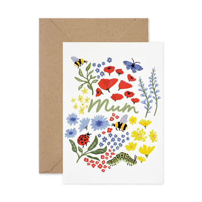 Mum flowers, butterflies and bee card