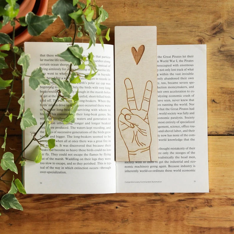 Peace and love wooden bookmark