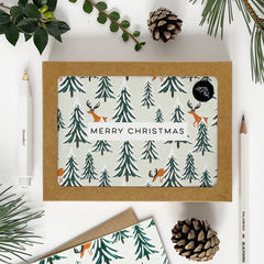 Pack of 8 Merry Christmas reindeer and trees cards