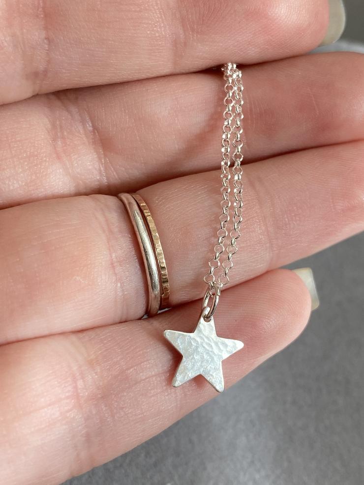 Sterling silver textured star necklace